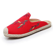 Simple Splicing Red Cotton Fabric Embroideried Slippers Shoes - bagstylebliss