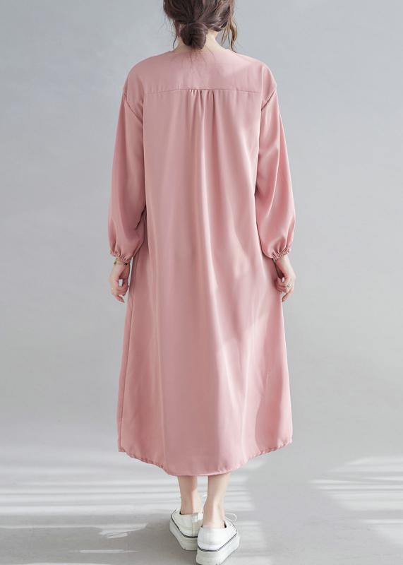 Simple V neck Drawstring Spring Tunics Pink Art Dress - bagstylebliss