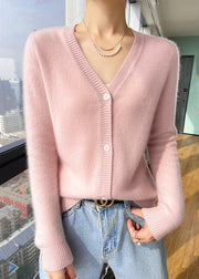 Simple Versatile Apricot V Neck Button Cashmere Cardigans Spring