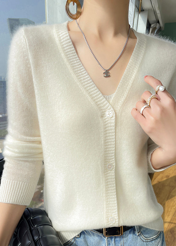 Simple Versatile Apricot V Neck Button Cashmere Cardigans Spring