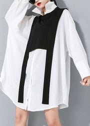 Simple White Asymmetrical Button Cotton Two Pieces Set Spring