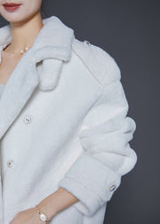 Simple White Lapel Double Breast Warm Faux Fur Coats Winter