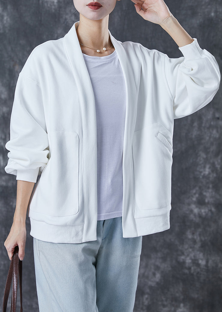 Simple White Oversized Pockets Cotton Cardigan Spring