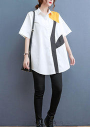 Simple White Print Button Cotton Summer Shirt Tops - bagstylebliss