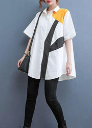 Simple White Print Button Cotton Summer Shirt Tops - bagstylebliss