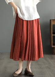 Simple Wine Red Wrinkled Elastic Waist Cotton Skirt Fall