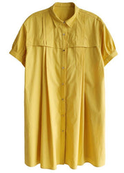 Simple Yellow Loose PeterPan Collar Button Summer Cotton Dresses - bagstylebliss