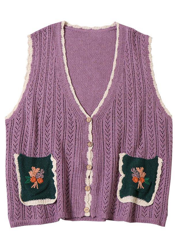Simple Yellow Pockets Button Embroideried Fall Knit Vest - bagstylebliss