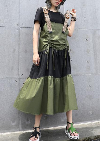 Simple army green sleeveless cotton Long Shirts drawstring Robe summer Dress - bagstylebliss
