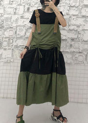 Simple army green sleeveless cotton Long Shirts drawstring Robe summer Dress - bagstylebliss