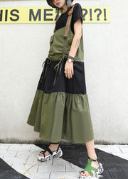 Simple army green sleeveless cotton Long Shirts drawstring Robe summer Dress - bagstylebliss