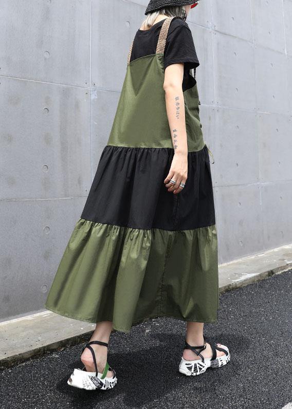 Simple army green sleeveless cotton Long Shirts drawstring Robe summer Dress - bagstylebliss