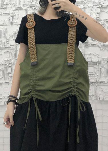 Simple army green sleeveless cotton Long Shirts drawstring Robe summer Dress - bagstylebliss