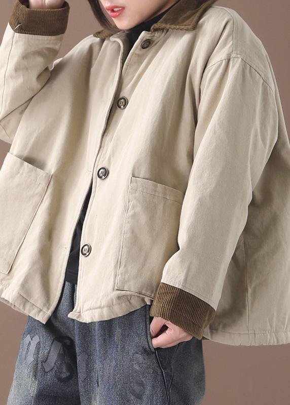 Simple beige Fine crane coats Work lapel patchwork outwear - bagstylebliss