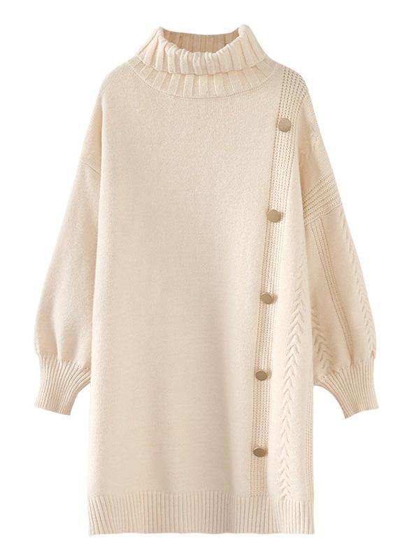 Simple beige Sweater dress outfit Refashion spring Largo high neck sweater dress - bagstylebliss