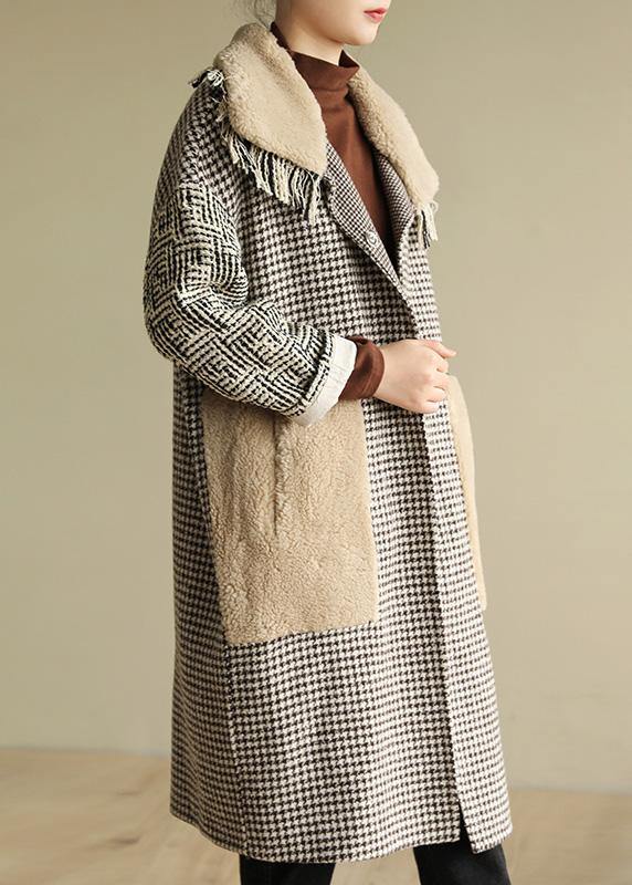 Simple big pockets Plus Size patchwork box coat plaid daily outwears - bagstylebliss