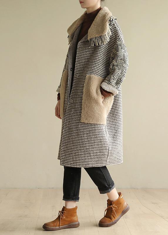 Simple big pockets Plus Size patchwork box coat plaid daily outwears - bagstylebliss