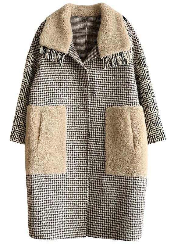 Simple big pockets Plus Size patchwork box coat plaid daily outwears - bagstylebliss