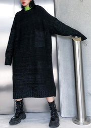 Simple big pockets Sweater fall dress DIY black Tejidos knitted dress - bagstylebliss