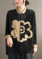 Simple black Peter Pan Collar Patchwork shirt Batwing Sleeve