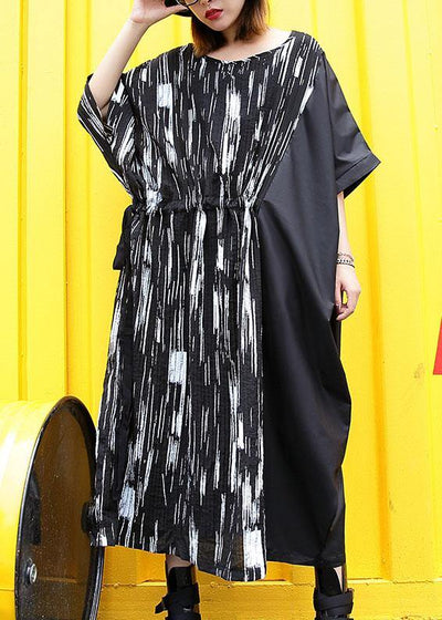 Simple black cotton clothes For Women patchwork long summer Dress - bagstylebliss
