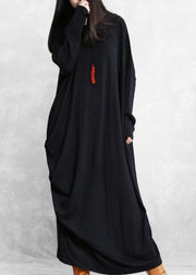 Simple black cotton clothes asymmetric cotton robes wild Dress - bagstylebliss