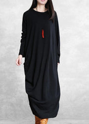 Simple black cotton clothes asymmetric cotton robes wild Dress - bagstylebliss