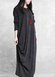 Simple black cotton clothes asymmetric cotton robes wild Dress - bagstylebliss