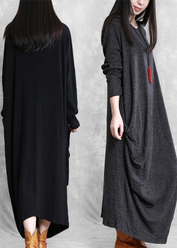 Simple black cotton clothes asymmetric cotton robes wild Dress - bagstylebliss