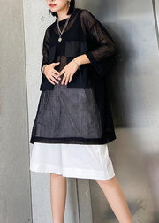 Simple black cotton tops women o neck half sleeve Plus Size Clothing shirt - bagstylebliss