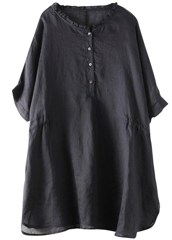 Simple black cotton tunic pattern o neck Ruffles Plus Size Clothing blouses - bagstylebliss