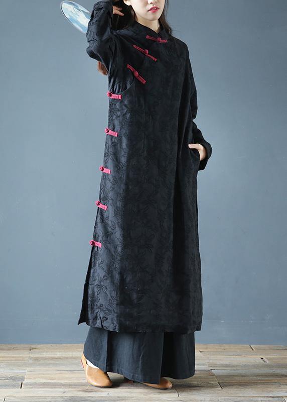 Simple black print clothes Women stand collar Chinese Button Kaftan Dresses - bagstylebliss