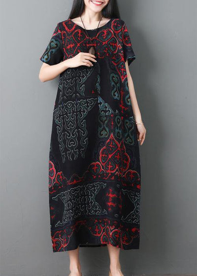 Simple black prints cotton quilting clothes short sleeve Maxi summer Dresses - bagstylebliss