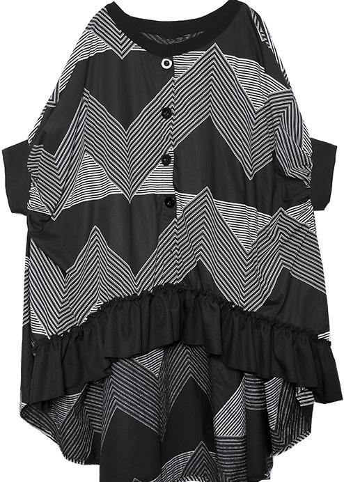 Simple black prints cotton top big hem Traveling summer Dress - bagstylebliss