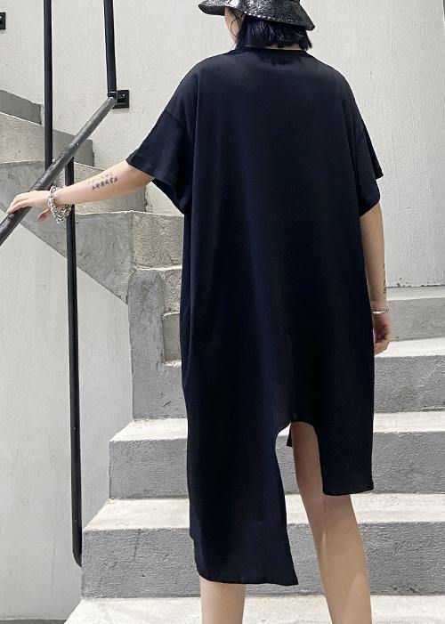 Simple black quilting clothes o neck asymmetric Art summer Dresses - bagstylebliss