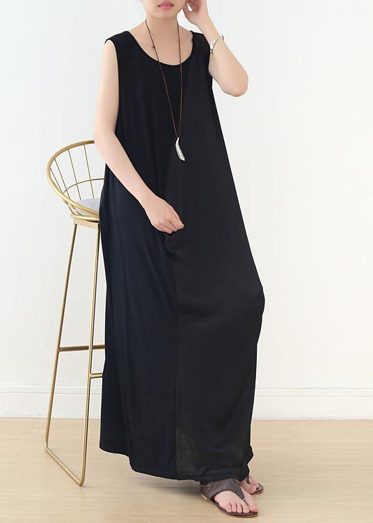 Simple black sleeveless cotton clothes For Women patchwork Maxi summer Dress - bagstylebliss