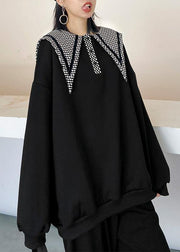 Simple black top Sailor Collar Button Down Art tops - bagstylebliss