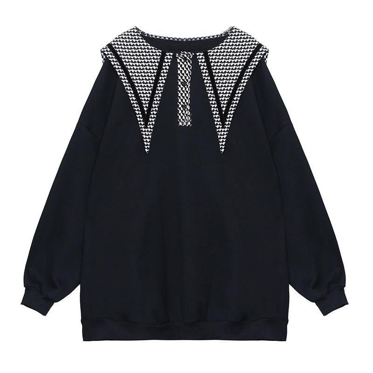 Simple black top Sailor Collar Button Down Art tops - bagstylebliss