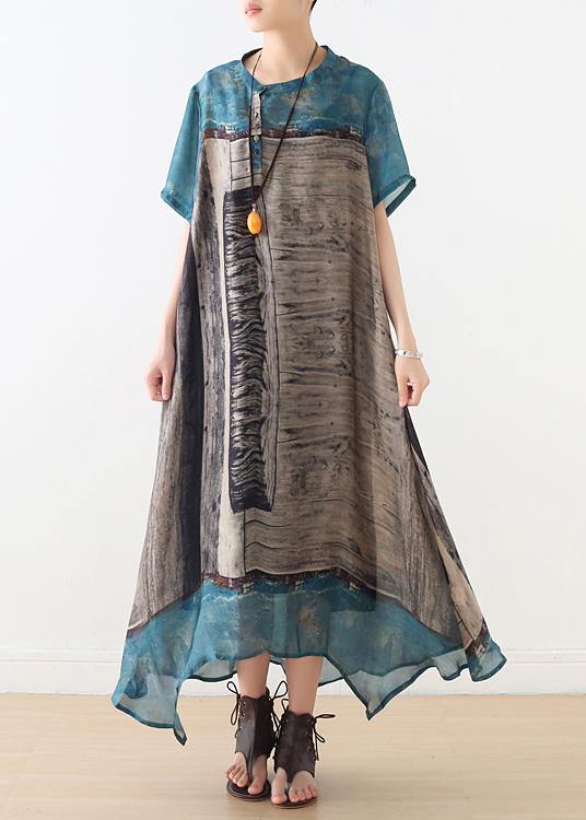 Simple blue chiffon Tunics asymmetric hem long summer Dresses - bagstylebliss