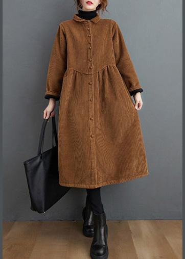 Simple brown Plus Size coats women pattern thick Cinched coats - bagstylebliss