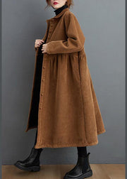 Simple brown Plus Size coats women pattern thick Cinched coats - bagstylebliss