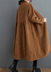 Simple brown Plus Size coats women pattern thick Cinched coats - bagstylebliss