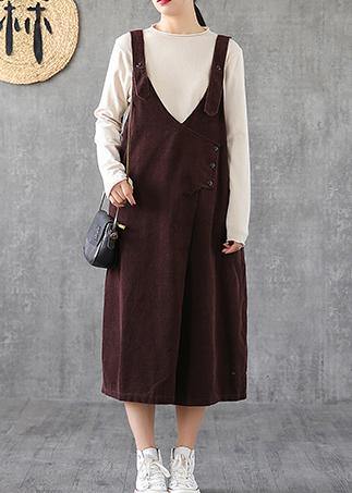 Simple chocolate cotton Tunics Spaghetti Strap pockets Kaftan Dresses - bagstylebliss