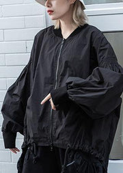 Simple drawstring hem fine Long coats black oversized outwear fall - bagstylebliss