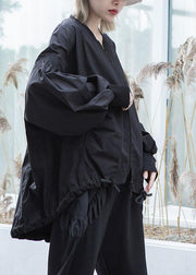 Simple drawstring hem fine Long coats black oversized outwear fall - bagstylebliss