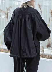 Simple drawstring hem fine Long coats black oversized outwear fall - bagstylebliss