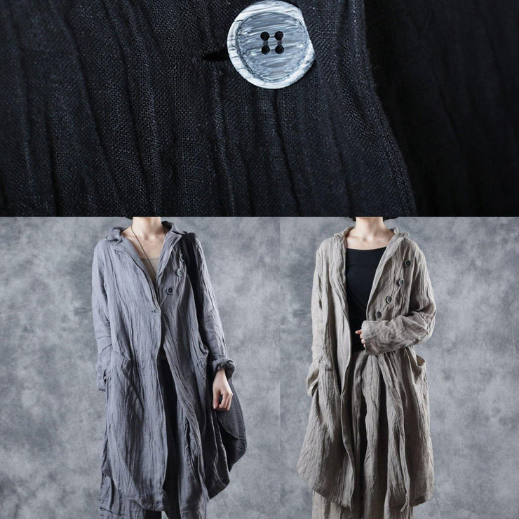 Simple gray linen tunic top lapel collar Midi long sleeve coat - bagstylebliss