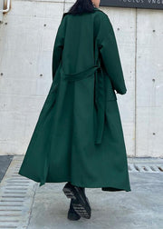 Simple green Fine tunics for women Wardrobes Notched tie waist fall coats - bagstylebliss