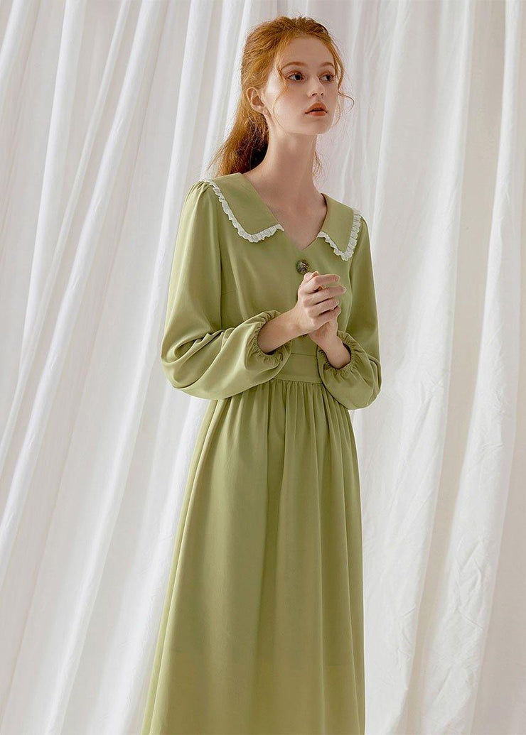 Simple green blended Wardrobes Peter pan Collar Dresses fall Dress - bagstylebliss