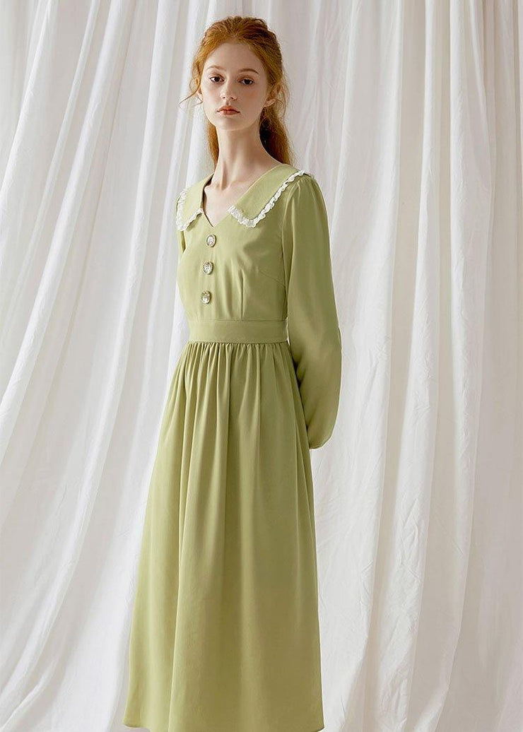 Simple green blended Wardrobes Peter pan Collar Dresses fall Dress - bagstylebliss